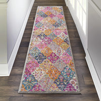 2’ x 8’ Muted Brights Floral Diamond Runner Rug