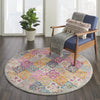5’ Round Muted Brights Floral Diamond Area Rug