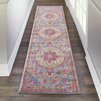 2’ x 8’ Gray and Pink Medallion Runner Rug