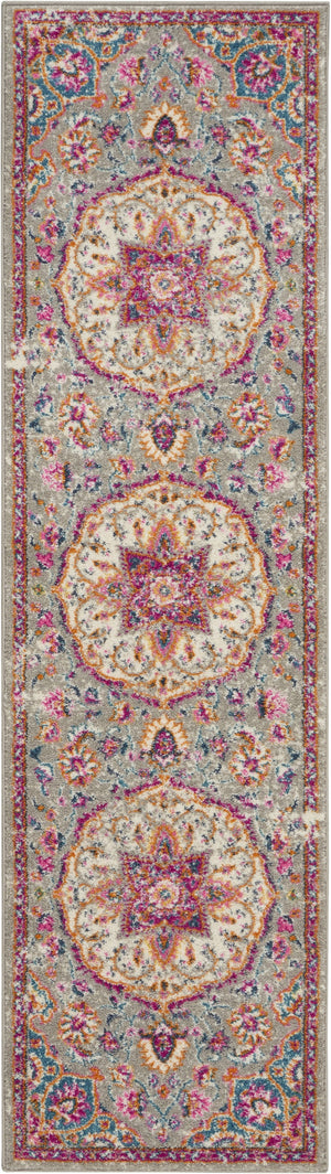 2’ x 8’ Gray and Pink Medallion Runner Rug