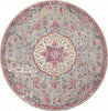 4’ Round Gray and Pink Medallion Area Rug
