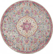 4’ Round Gray and Pink Medallion Area Rug