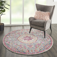 4’ Round Gray and Pink Medallion Area Rug