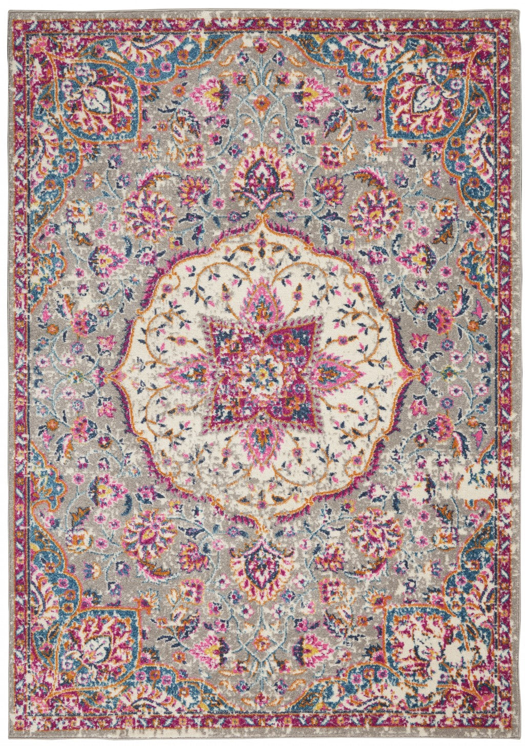 8’ x 10’ Gray and Pink Medallion Area Rug