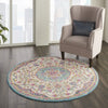 4’ Round Pink and Blue Floral Medallion Area Rug