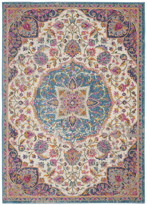 7’ x 10’ Pink and Blue Floral Medallion Area Rug