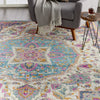 8’ x 10’ Pink and Blue Floral Medallion Area Rug
