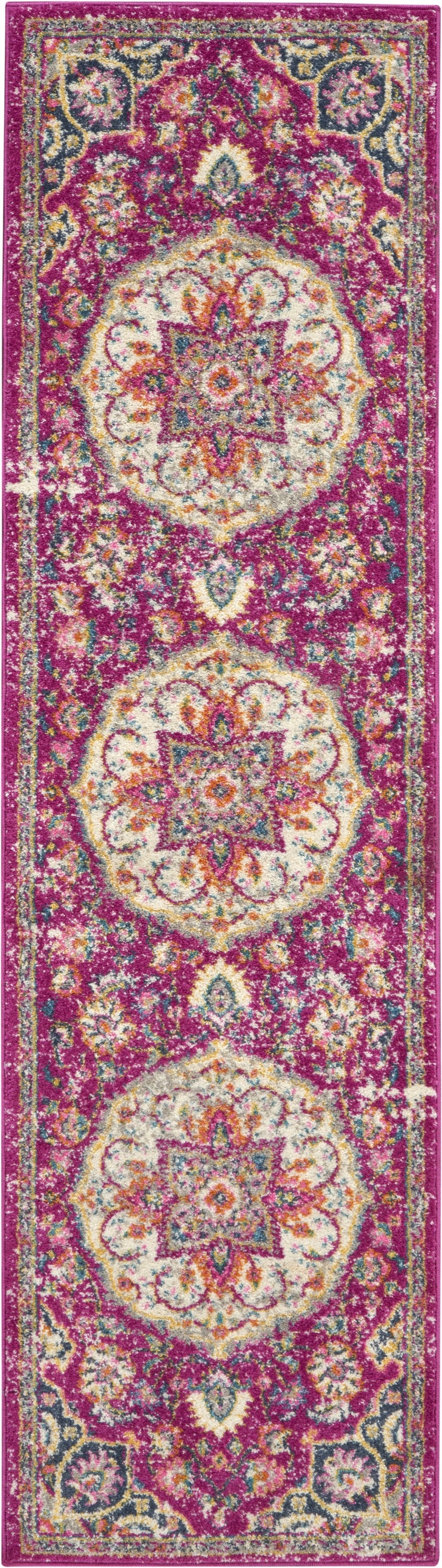 2’ x 6’ Pink and Ivory Medallion Runner Rug