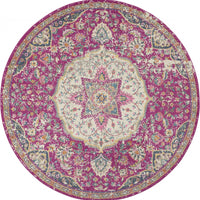 4’ Round Pink and Ivory Medallion Area Rug