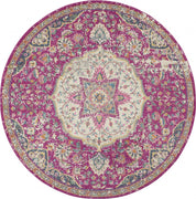 4’ Round Pink and Ivory Medallion Area Rug