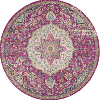 8’ Round Pink and Ivory Medallion Area Rug