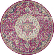 8’ Round Pink and Ivory Medallion Area Rug