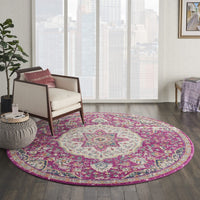 8’ Round Pink and Ivory Medallion Area Rug