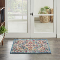 2’ x 3’ Ivory and Light Blue Distressed Scatter Rug