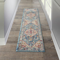 2’ x 8’ Ivory and Light Blue Distressed Runner Rug