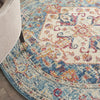 4’ Round Ivory and Light Blue Distressed Area Rug