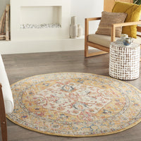5’ Round Ivory and Yellow Center Medallion Area Rug