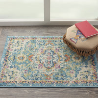 2’ x 3’ Light Blue and Ivory Distressed Scatter Rug