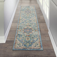 2’ x 6’ Light Blue and Ivory Distressed Runner Rug