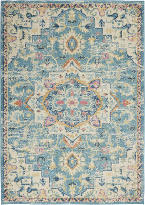 4’ x 6’ Light Blue and Ivory Distressed Area Rug