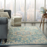 4’ x 6’ Light Blue and Ivory Distressed Area Rug