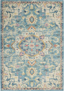 7’ x 10’ Light Blue and Ivory Distressed Area Rug