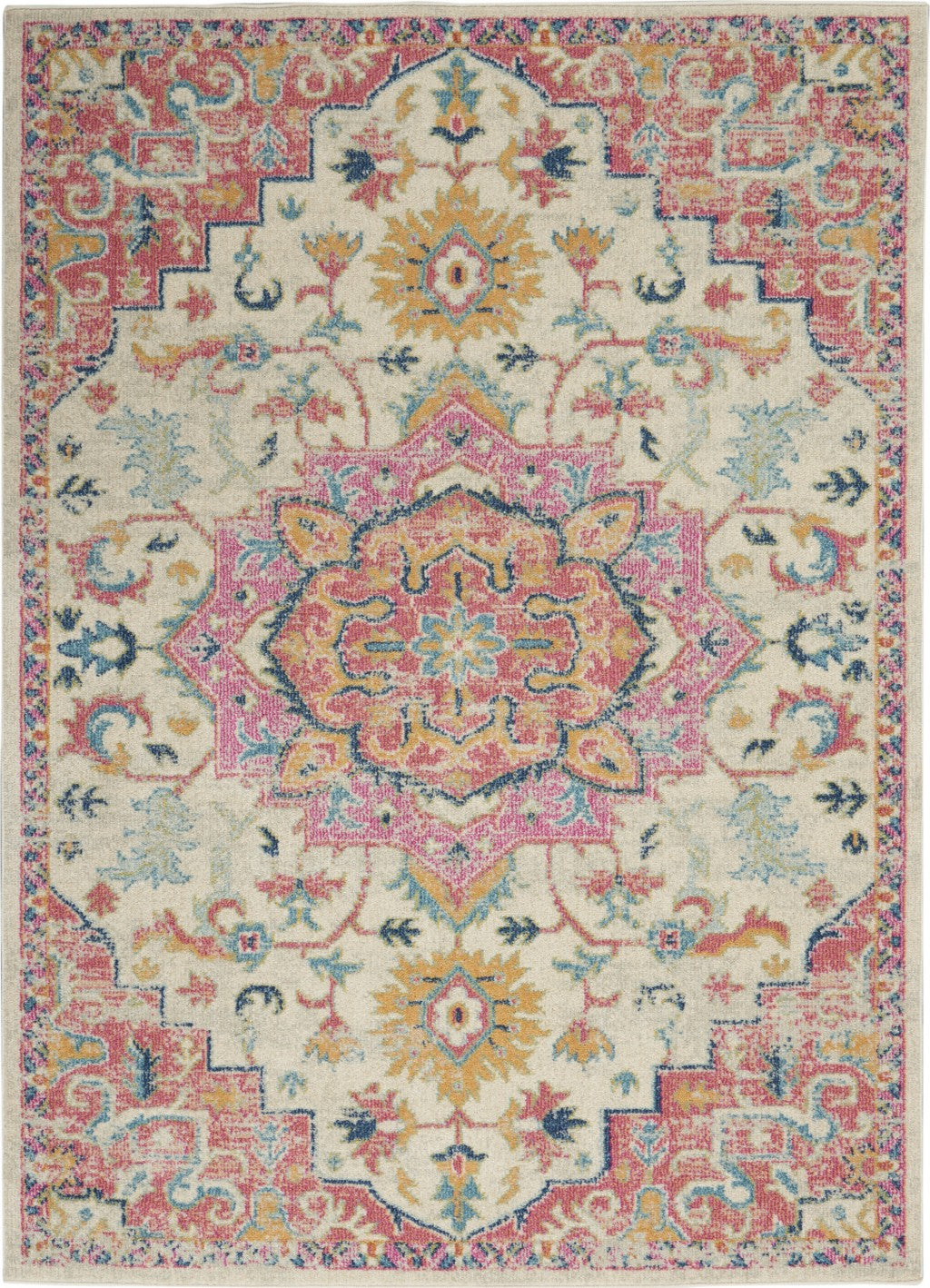 5’ x 7’ Ivory and Pink Medallion Area Rug