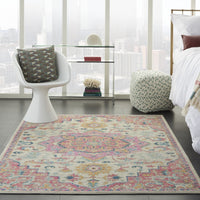 7’ x 10’ Ivory and Pink Medallion Area Rug