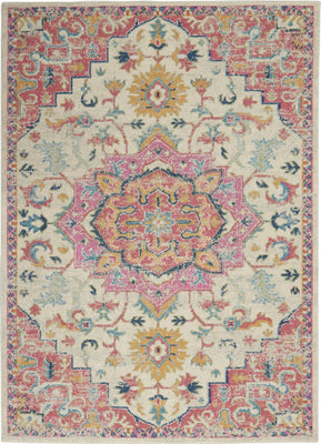 7’ x 10’ Ivory and Pink Medallion Area Rug