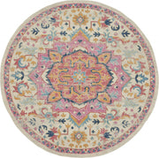 8’ Round Ivory and Pink Medallion Area Rug
