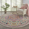 8’ Round Ivory and Pink Medallion Area Rug