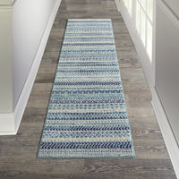 2’ x 8’ Navy Blue Ornate Stripes Runner Rug