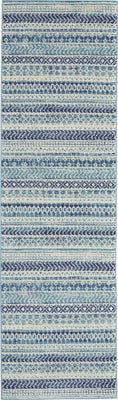 2’ x 8’ Navy Blue Ornate Stripes Runner Rug
