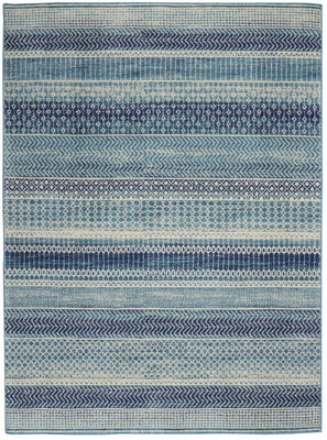 5’ x 7’ Navy Blue Ornate Stripes Area Rug