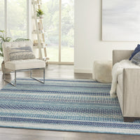 8’ x 10’ Navy Blue Ornate Stripes Area Rug