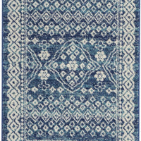 2’ x 8’ Navy Blue and Ivory Persian Motifs Runner Rug
