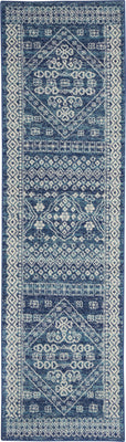 2’ x 8’ Navy Blue and Ivory Persian Motifs Runner Rug