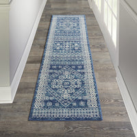 2’ x 8’ Navy Blue and Ivory Persian Motifs Runner Rug