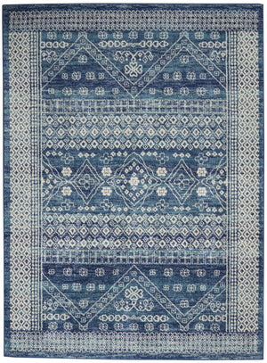 4’ x 6’ Navy Blue and Ivory Persian Motifs Area Rug