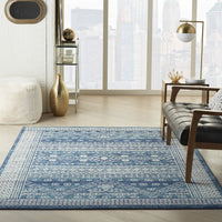 4’ x 6’ Navy Blue and Ivory Persian Motifs Area Rug