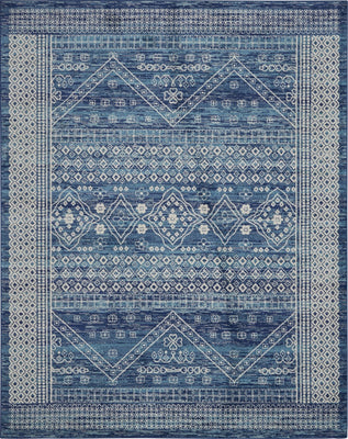8’ x 10’ Navy Blue and Ivory Persian Motifs Area Rug