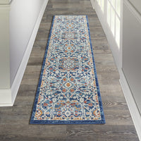 2’ x 8’ Blue White Multi Medallion Runner Rug