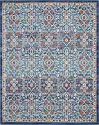 8’ x 10’ Blue White Multi Medallion Area Rug