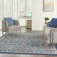 8’ x 10’ Blue White Multi Medallion Area Rug