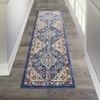 2’ x 8’ Blue and Ivory Medallion Runner Rug