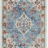 2’ x 8’ Ivory and Blue Floral Motifs Runner Rug