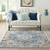 4’ x 6’ Ivory and Blue Floral Motifs Area Rug