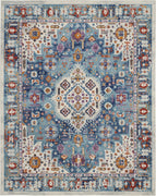 8’ x 10’ Ivory and Blue Floral Motifs Area Rug