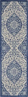 2’ x 8’ Ivory and Blue Medallion Runner Rug