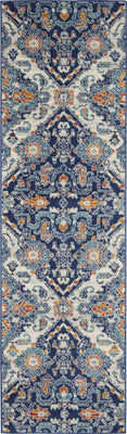 2’ x 8’ Blue and Ivory Persian Patterns Runner Rug